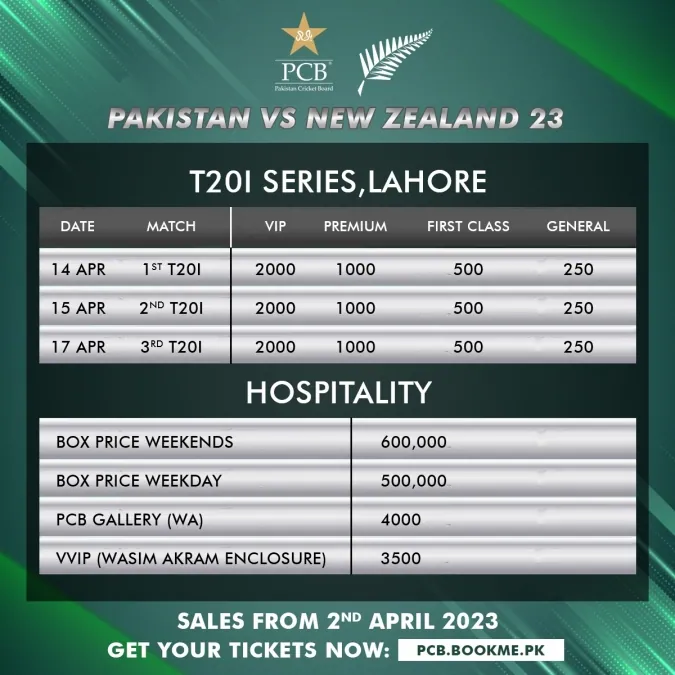 Tickets Price for first three T20I matches of PAK vs NZ Image