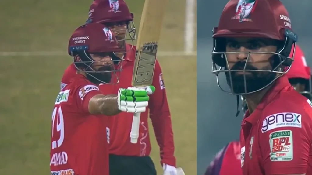A moment of Ahmed Shehzad celebrating his sensational fifty off 30 balls in BPL 2024